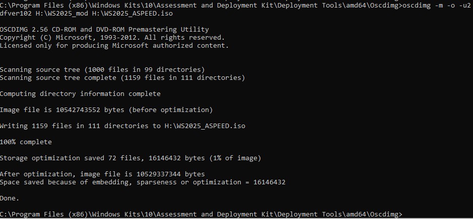 Execute oscdimg in Windows ADK for Windows Server 2025